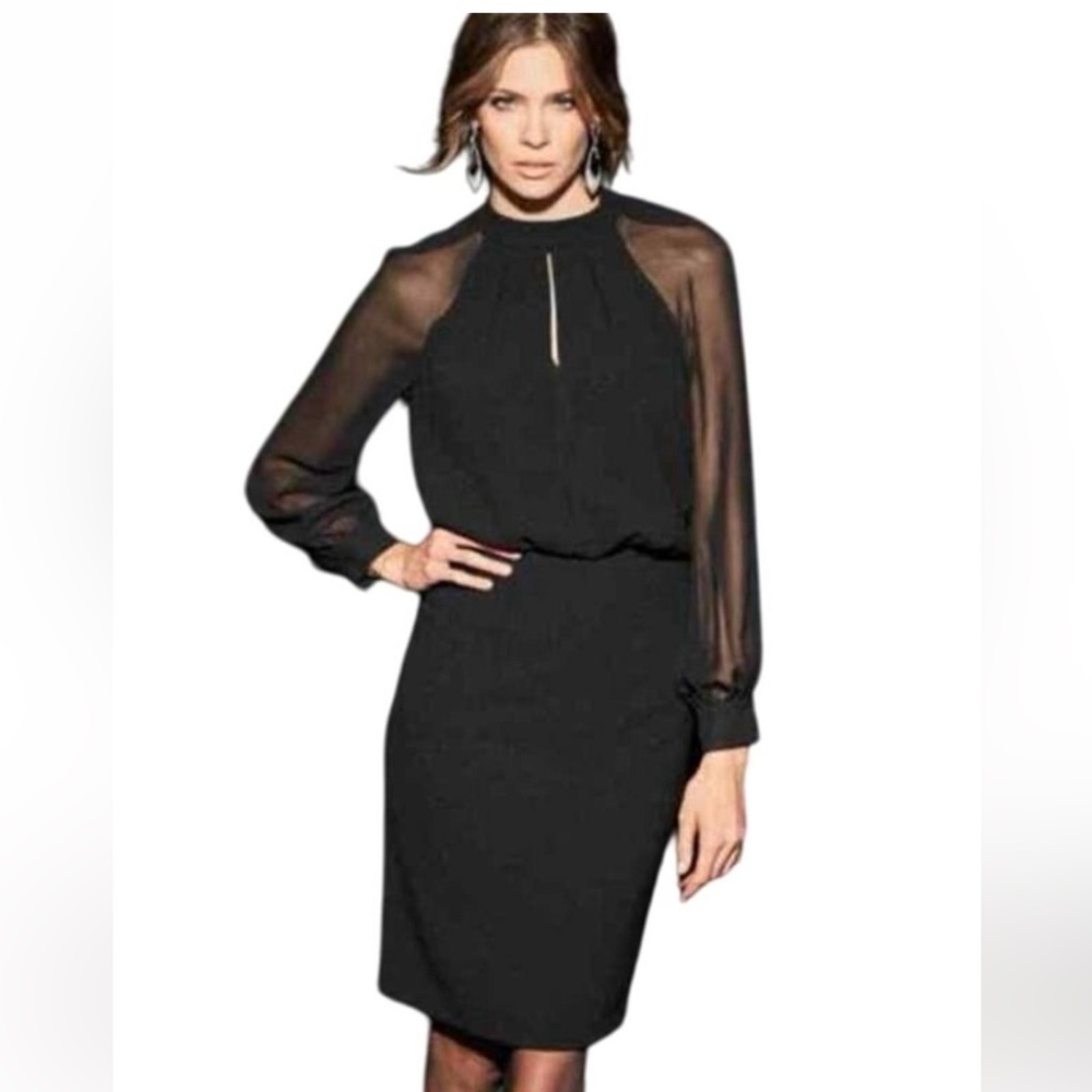 Adrianna Papell - Nordstrom Black Cocktail Dress with sheer sleeves, knee length